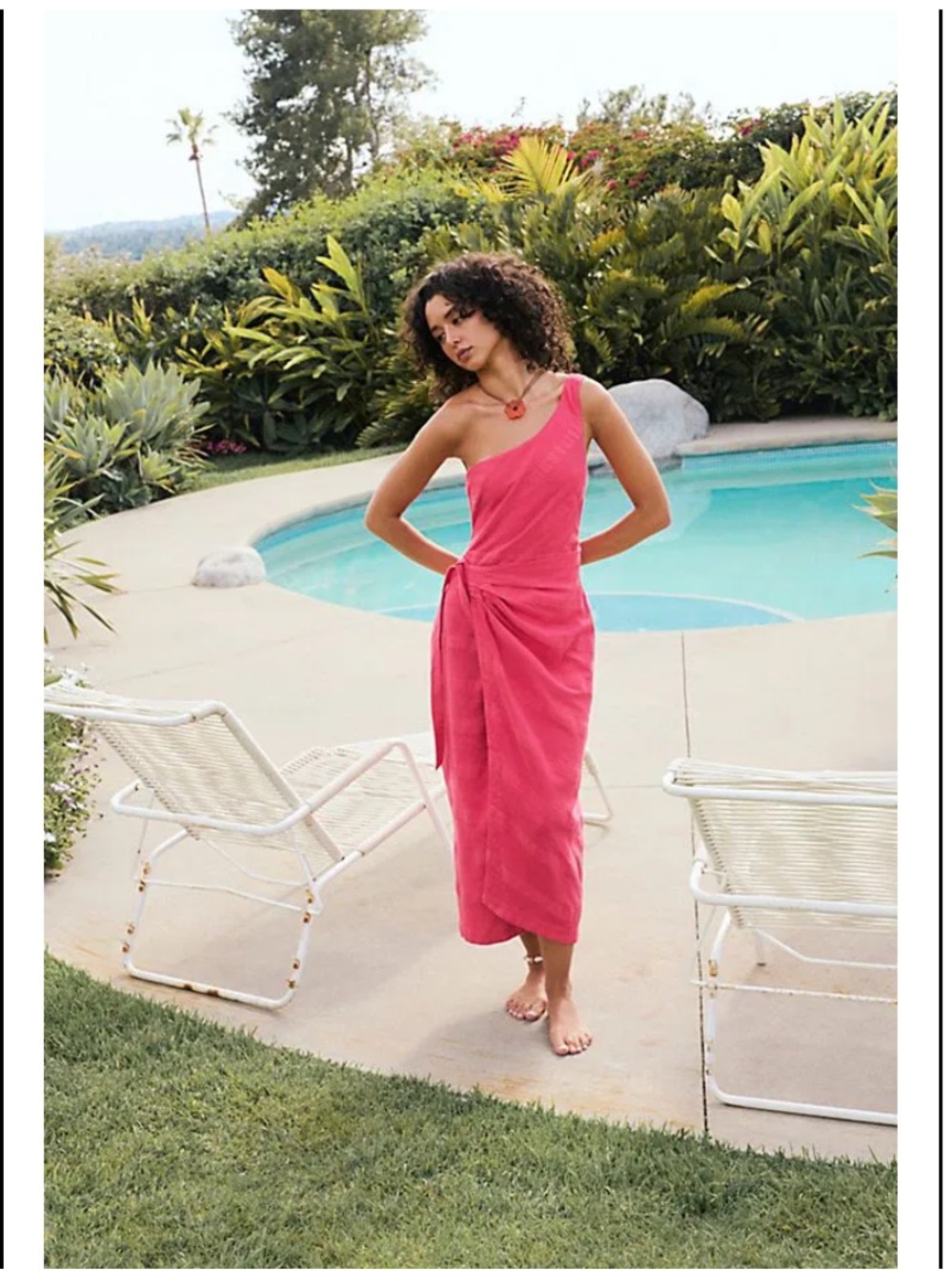 Free People ‘At Leisure’ One-Shoulder Fuscia Pink Summer Midi Dress w/ Side Tir